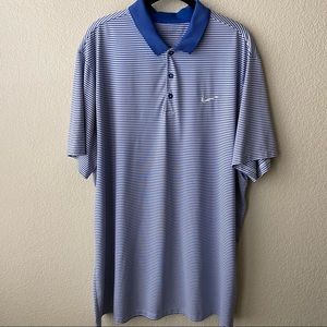 Nike Golf Mens Dri fit Stripes Blue White Short Sleeve Polo Shirt Size Large